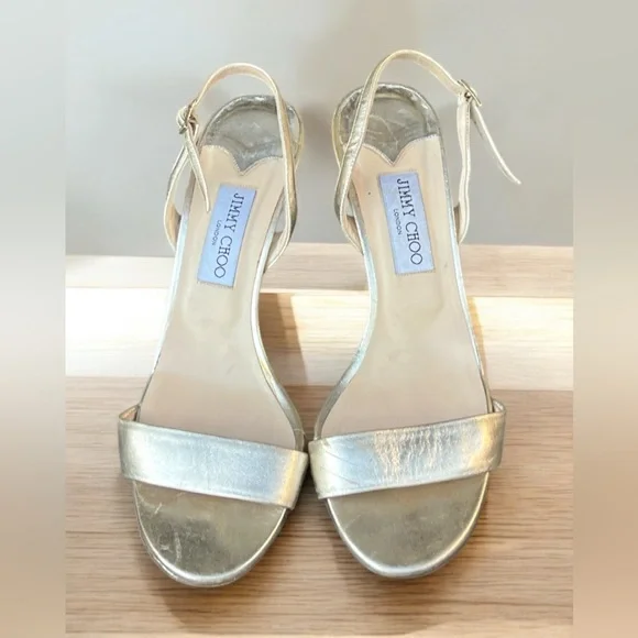 Jimmy Choo Gold Metallic Leather Slingback Women's Sandals. - Picture 4 of 8